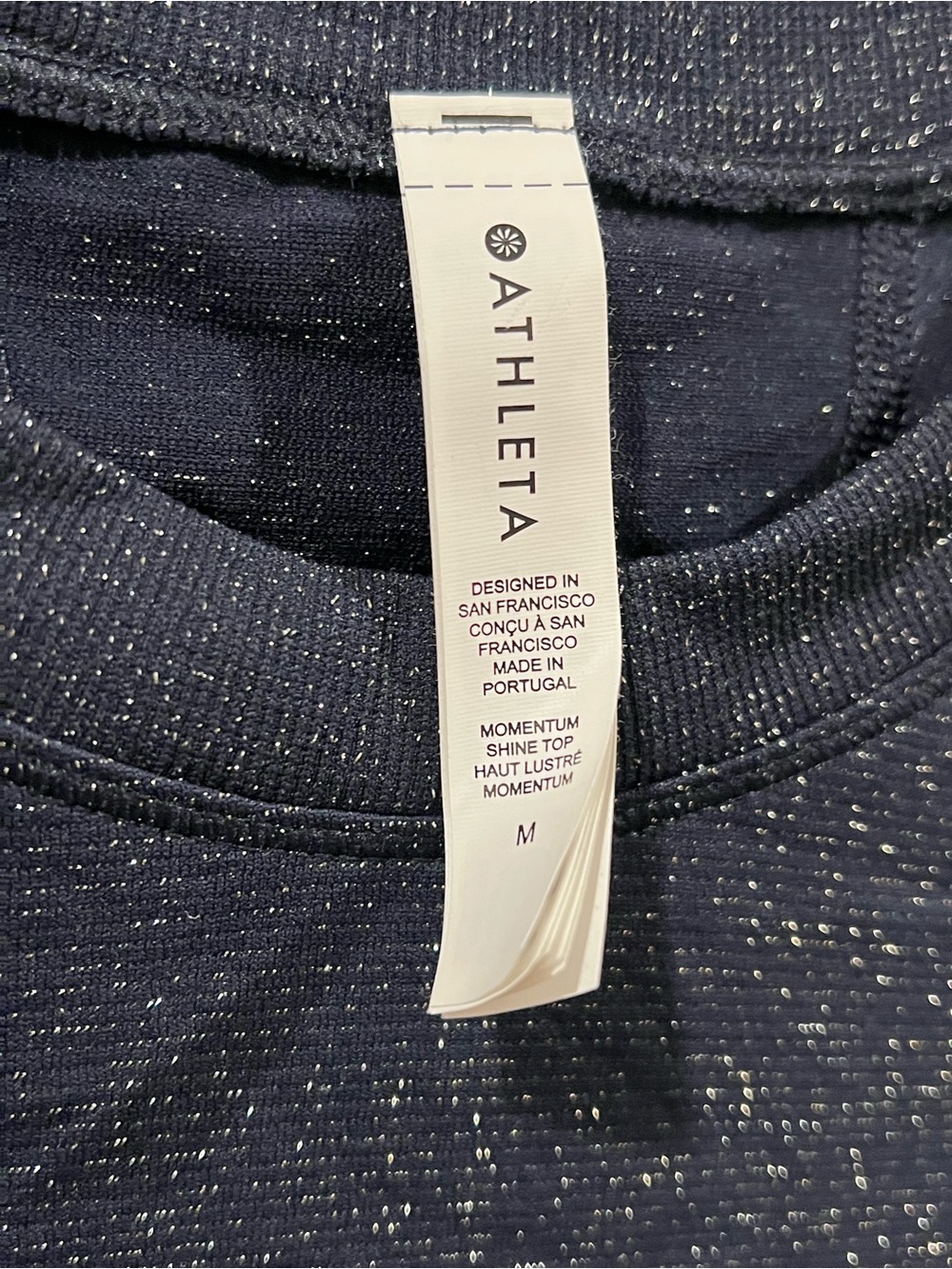 Athleta Momentum Shine Top Navy Blue Metallic Sparkle Seamless Shirt Size M. - Picture 6 of 7